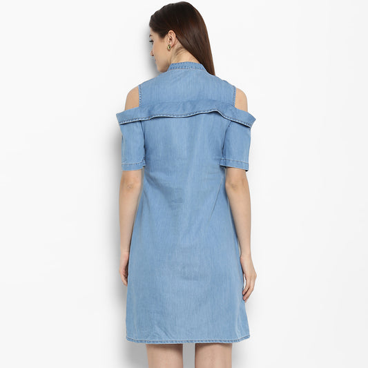 Women's Denim Cold Shoulder Dress