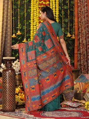 Off White Linen Cotton Saree with Multicolor Ethnic Print – Soft & Lightweight Saree for Festive, Daily, and Office Wear