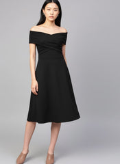 Off-Shoulder Scuba Fit & Flare Dress
