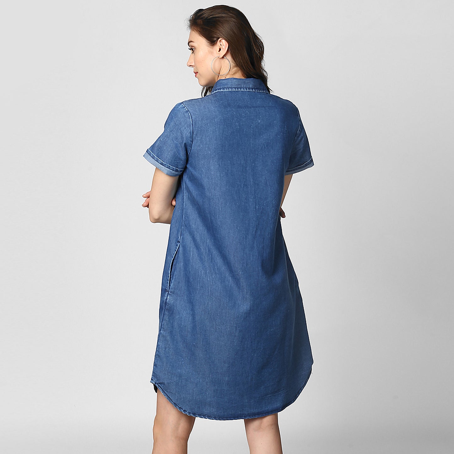 Women's Blue Denim Front Button Shirt Dress