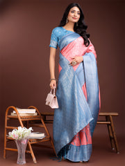 Graceful Orange & Maroon Banarasi Silk Saree with Rich Zari Woven Border – Traditional Elegance for Celebrations