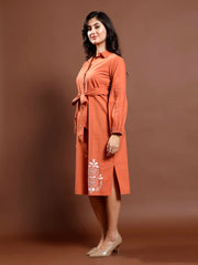 Bohemian Embroidered Puff Sleeve Shirt Midi Dress