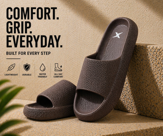 CloudFoam Pillow Slippers for Men Non Slip Quick Drying Shower Slides Bathroom Sandals  HA8201 Brown