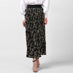 Women's Black Chain Print Pleated Skirt