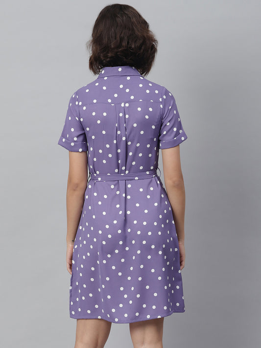 Women's Lavender Polka Shirt Dress with belt