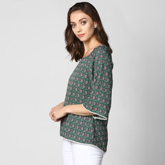 Women's Green Printed Polyester Top