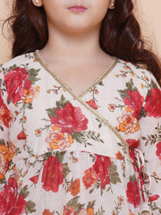 Silk blend Woven Three-Quarter Sleeves Floral Print Flared Kurta And Sharara Set - Offwhite