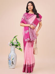 Graceful Light & Dark Pink Silk Saree with Rich Woven Border & Paisley Pallu – Perfect for Festive & Wedding Wear