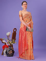 Light Pink Woven Zari Traditional Linen Cotton Saree with Rich Pallu & Unstitched Blouse – Festive & Wedding Wear Saree