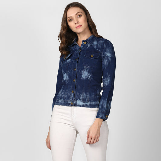 Women's Blue Denim Jacket with Washed effect