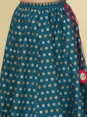 Girls Pink Embroidered Choli Turquoise Blue Woven Design Ready to Wear Lehenga With Dupatta