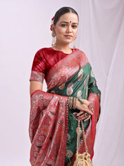 Banarasi Silk Saree with Silver Zari Border & Paisley Design - Festive Wedding Wear | Elegant Traditional Pallu | Soft Silk Finish for Women | Cultural Ethnic Saree