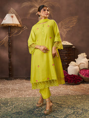 Lime Yellow Embroidered Kurta Set