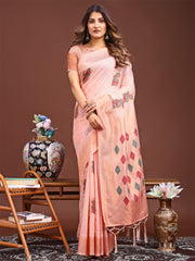 Jaquard Saree with Tassels - Radiate Soft Elegance and Timeless Beauty