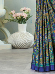 ساري نسائي أزرق مطبوع من الكريب مع قطعة بلوزة