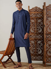 Vastramay-Men's Navy Blue Viscose Kurta