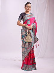 Banarasi Silk Saree with Zari Work - Wedding & Festive Traditional Saree | Temple Border & Royal Motifs | Soft & Shiny Silk Finish