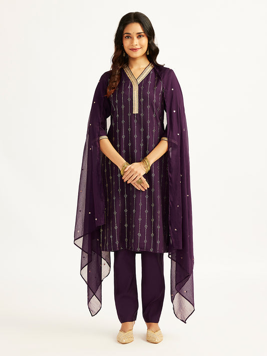 Women's Purple Kurta Set