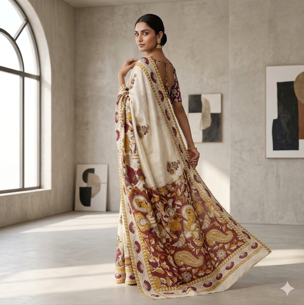 Soft linen saree with shaded style prints.