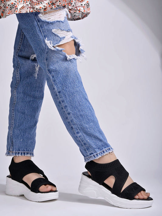 Shoetopia - Smart Casual Black Sandals For Women & Girls