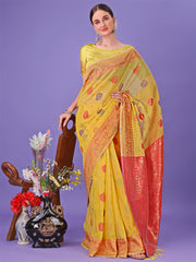 Light Pink Woven Zari Traditional Linen Cotton Saree with Rich Pallu & Unstitched Blouse – Festive & Wedding Wear Saree