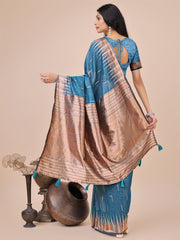 Premium Charcoal Black Linen Cotton Saree with Copper Zari Pallu & Abstract Print – Office & Festive Wear