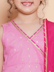 Girls Pink Ethnic motifs woven design Kurta With Sharara dupatta