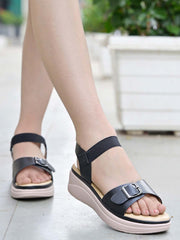 حذاء Shoetopia بكعب سميك أسود مفتوح من الخلف للنساء والفتيات