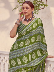 Women's Crepe Printed Designer Saree With Blouse Piece