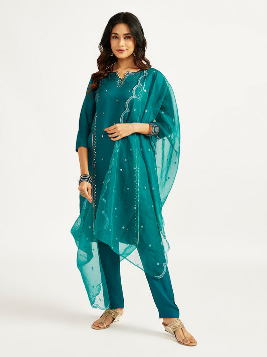 Women's Bottle Green Kurta Set