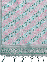 Radiant Sky Blue Silk Saree with Pink & Blue Floral Pattern – Perfect for Weddings & Festive Glamour