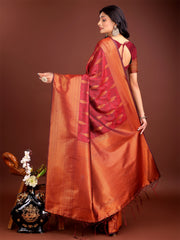 Teal Blue Linen Cotton Saree with Golden Zari Leaf Woven Design & Rich Pallu – Festive Wear | Office Look | Soft Drape