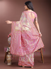 Graceful Beige & Coral Linen Cotton Saree – Lightweight Elegance for Modern Women