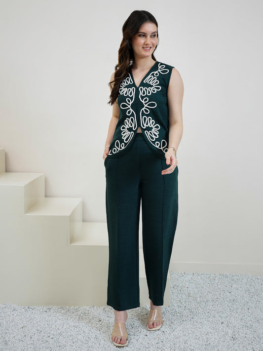 Embroidered Linen Top With Trousers