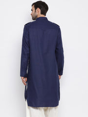 Men's Blue Cotton Blend Pathani Kurta