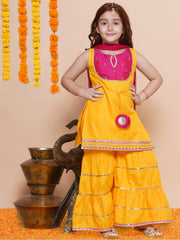 cotton Woven Sleeveless Solid Flared Kurta And Sharara With Dupatta Set