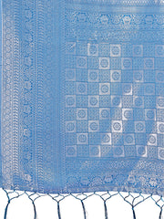 Vibrant Yellow & Blue Lichi Silk Saree with Rich Woven Border and Contrast Blouse – Festive & Wedding Wear