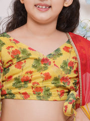 Girls Yellow Printededed Ready to wear Choli & Lehenga With Dupatta