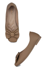 Beige Casual Ballerinas Square Toe Slip-On Flats
