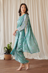 Seagreen Slit Skirt Saree Set