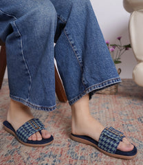 Casual Blue One Toe Flats Round Toe Slip-On Flats