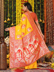 Traditional Red Art Silk Temple Border Festive Wedding Wear Saree