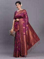 Navy Blue Banarasi Silk Saree with Copper Zari Woven Pallu & Feather Butta – Wedding & Festive Wear