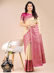 Graceful Cream and Green Silk Saree – Traditional Elegance with Royal Charm