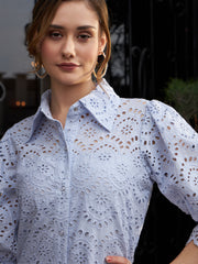 Self Design Schiffli Cotton Shirt Dress