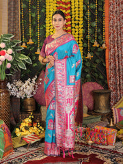Traditional Red Art Silk Temple Border Festive Wedding Wear Saree