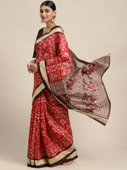 Women's Bhagalpuri Silk Red Printed DesignerSaree With Blouse Piece