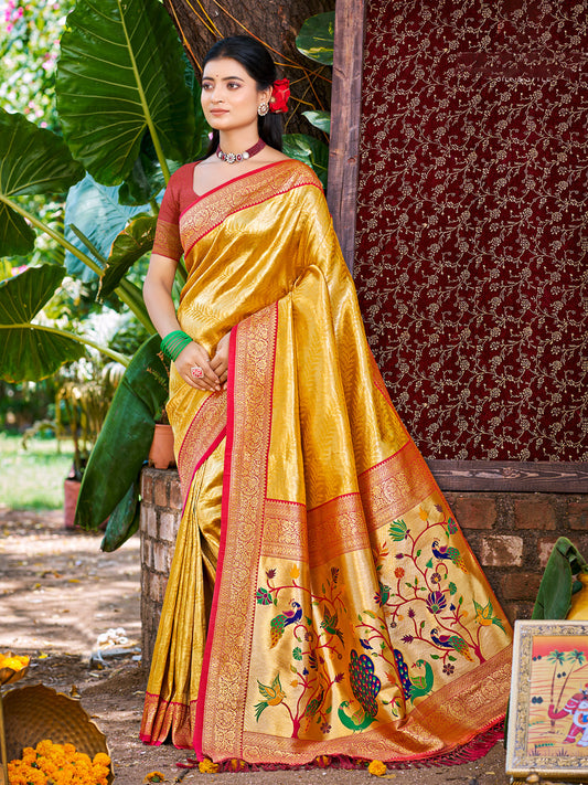 Elegant Kanjivaram Silk Saree with Rich Zari Work and Peacock Pallu | Traditional Bridal and Festive Wear