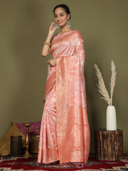 Elegant Peach Cotton Saree with Golden Zari Work – Graceful Comfort for Everyday & Festive Wear