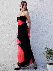 Black Abstract Printed Strapless Maxi Dress